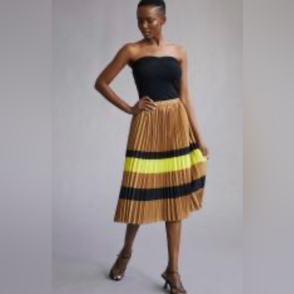 Anthropologie Maeve Pleated Stripe Skirt - Picture 4 of 11